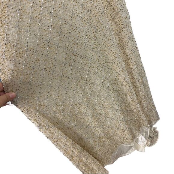 MAC DUGGAL Dress WMNS 8 Nude Lattice Open‎ Back Beaded Maxi Gown Train Sexy - Picture 13 of 13